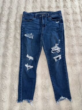 American Eagle Outfitters Dark Blue Ripped High-Rise Skinny Jeans
